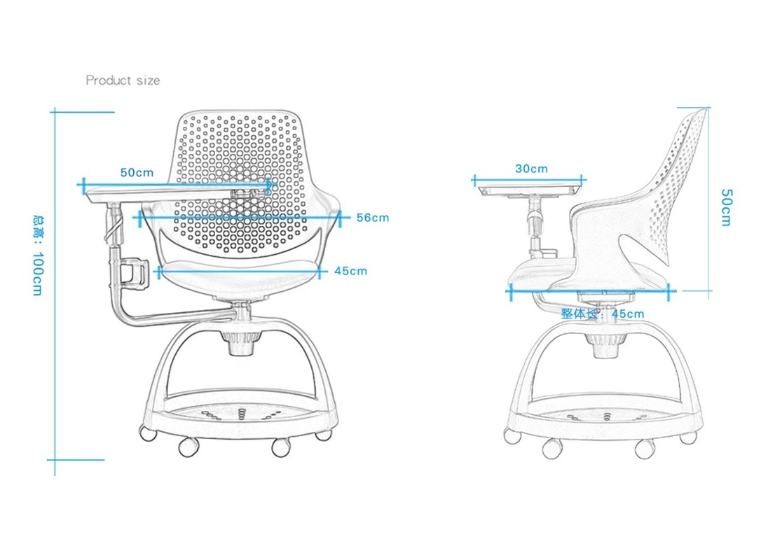 Dobre wykonanie Plastikowe krzesło studenckie z pulpitem Krzesło biurowe dla dyrektora 620*950*940MM