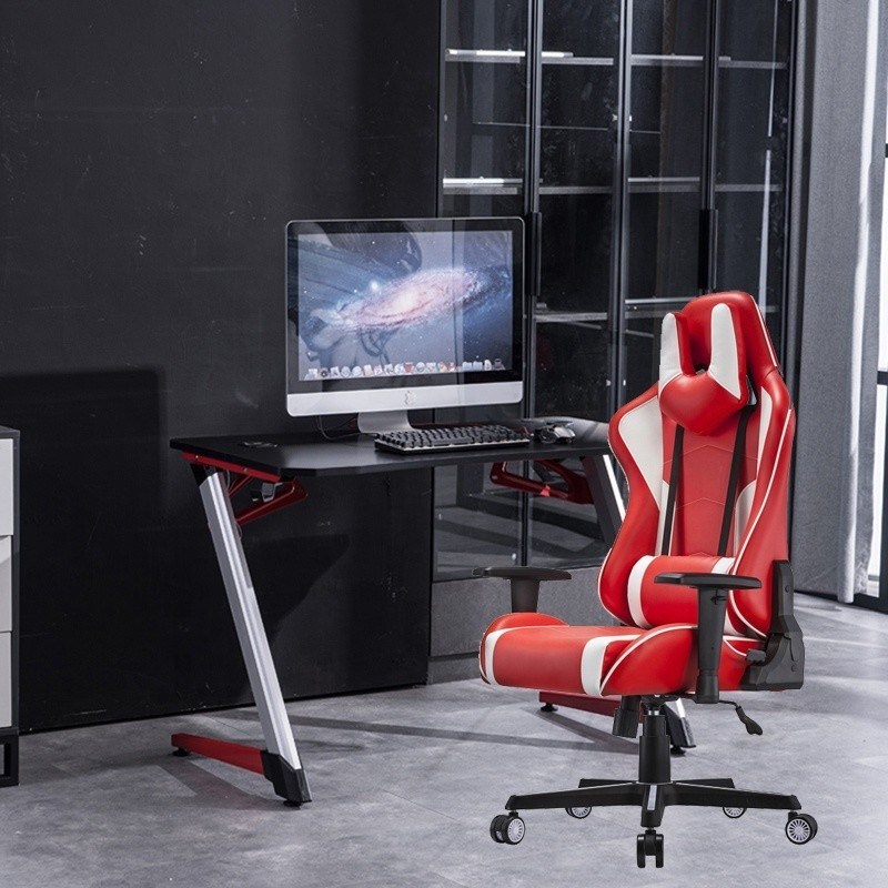 Comfortable E-sports Chair Revolving Professional White PU Leather Racing Gaming Chair