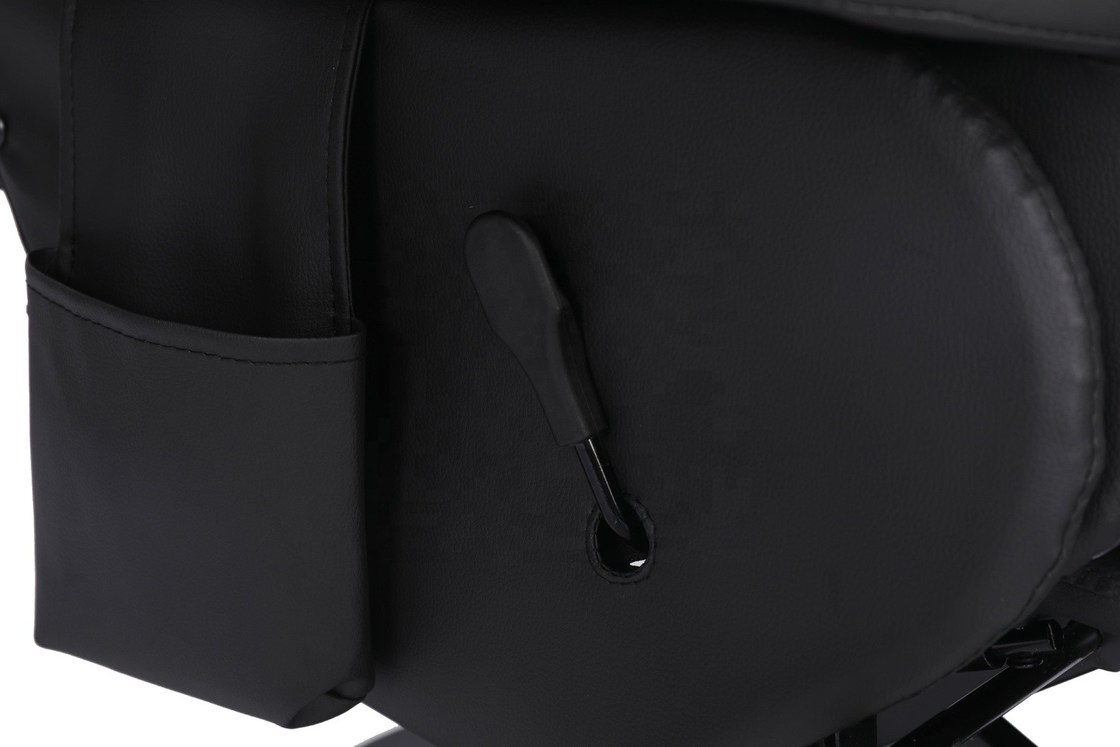 Luksusowa czarno-niebieska sofa gamingowa w stylu wyścigowym z uchwytem na kubek, oświetleniem LED i podnóżkiem