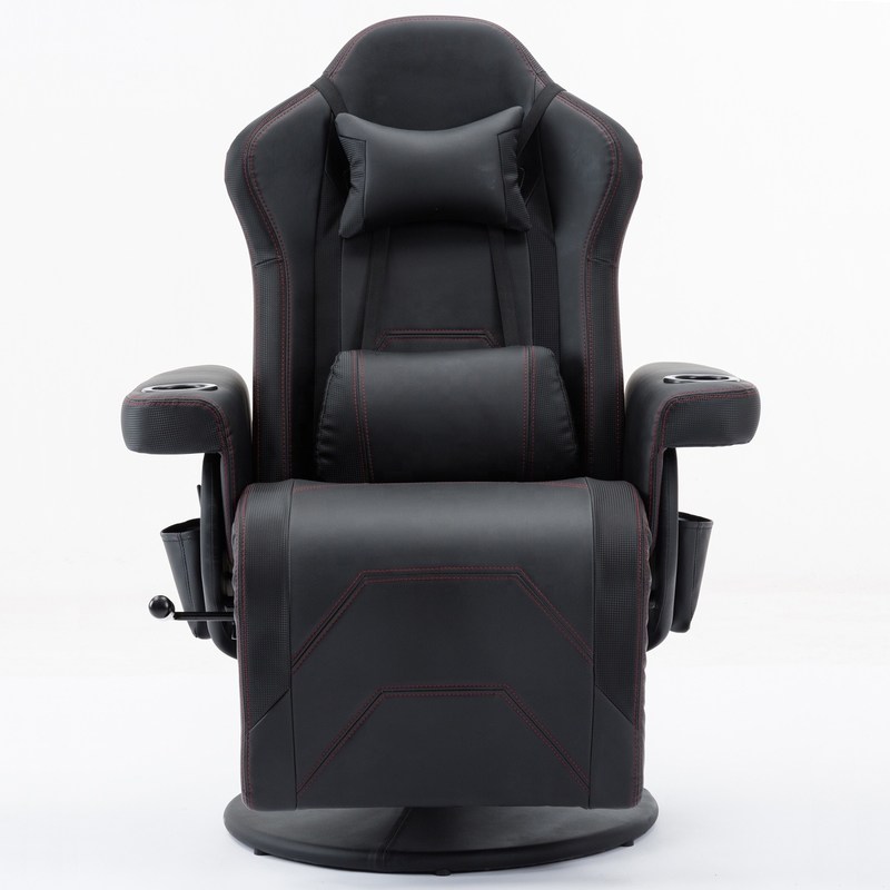 White Racing Style Gaming Chair Executive Office Swivel Seat with Cup Holder and Footrest