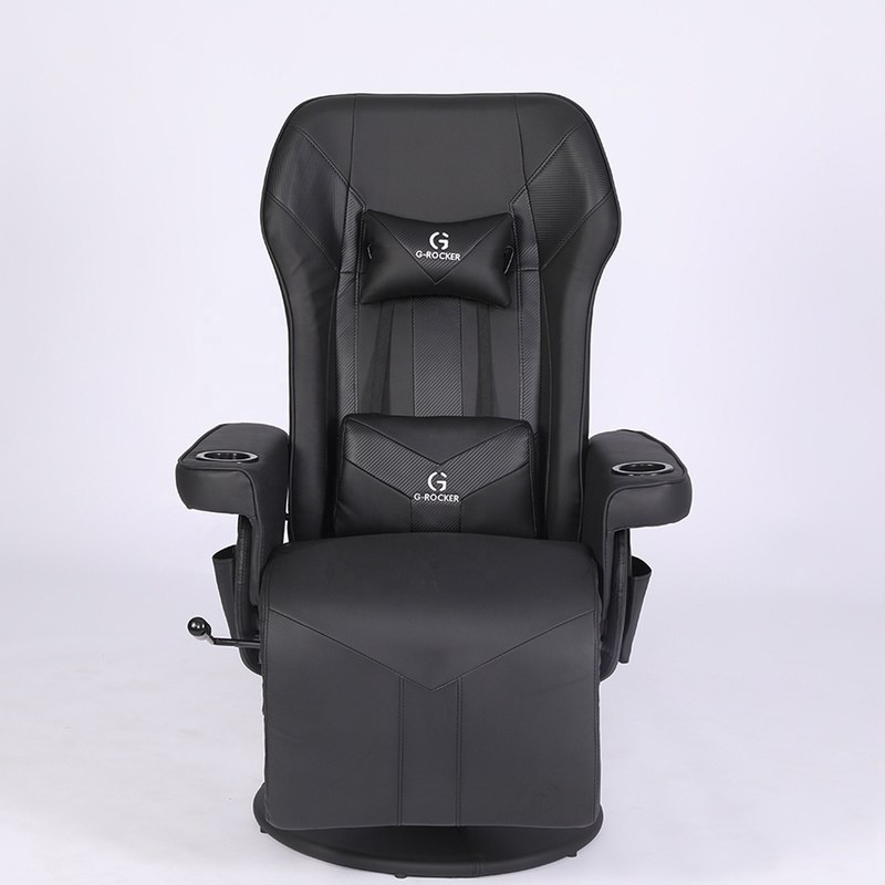 Office/Home Gaming Chair with Cup Holder and Footrest in White Racing Style Leather